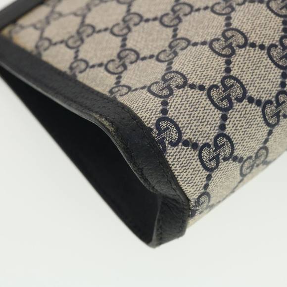 GUCCI GG Canvas Sherry Line Clutch Bag PVC Leather Gray Red Navy Auth th3543 - Picture 7 of 16